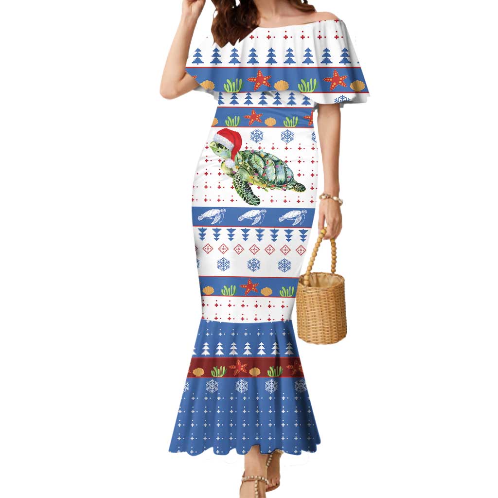 Turtle Xmas Mermaid Dress Green Sea Turtle Merry Christmas - Wonder Print Shop