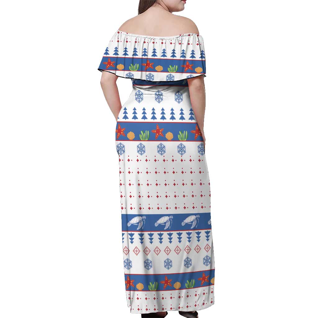 Turtle Xmas Off Shoulder Maxi Dress Green Sea Turtle Merry Christmas - Wonder Print Shop