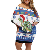 Turtle Xmas Off Shoulder Short Dress Green Sea Turtle Merry Christmas - Wonder Print Shop