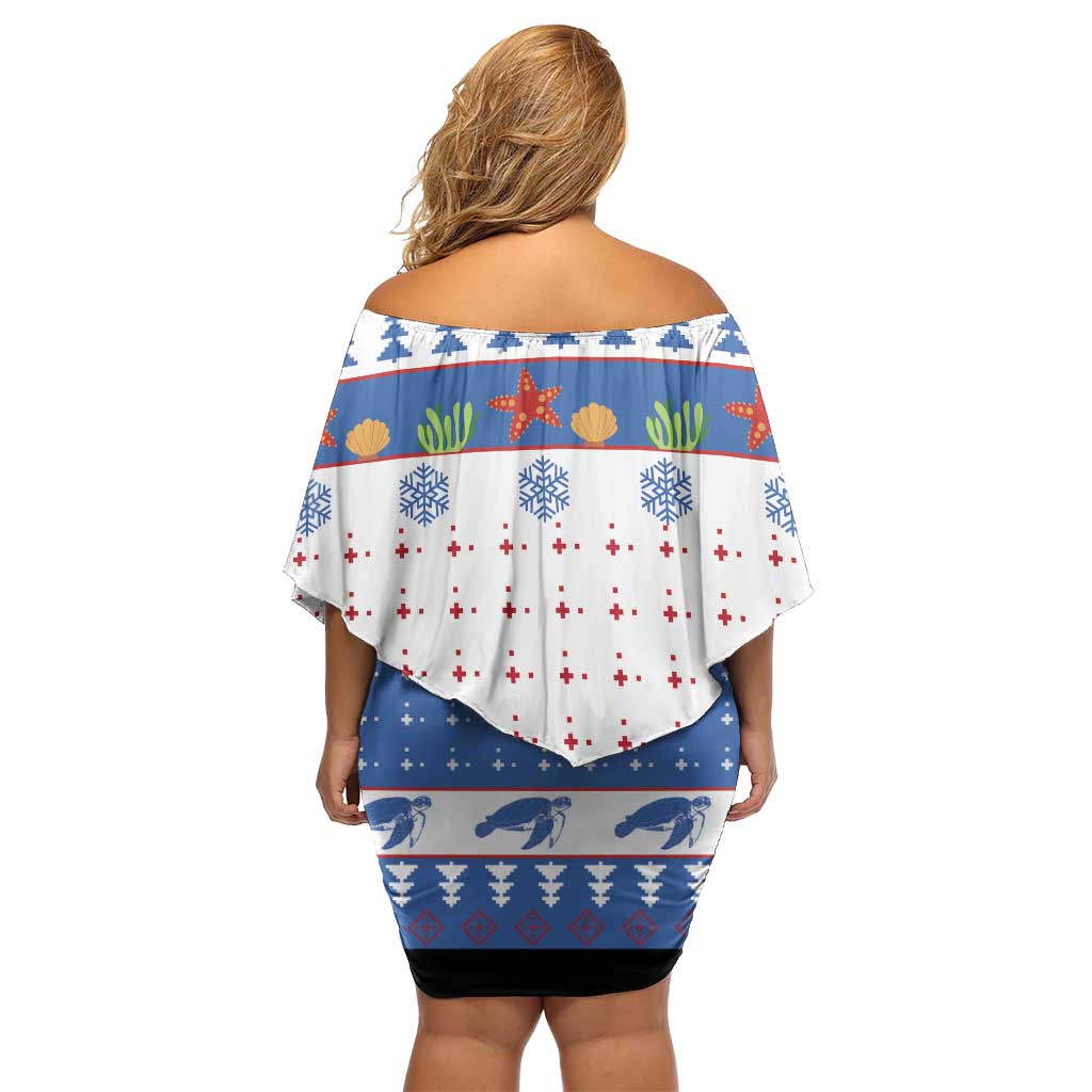 Turtle Xmas Off Shoulder Short Dress Green Sea Turtle Merry Christmas - Wonder Print Shop