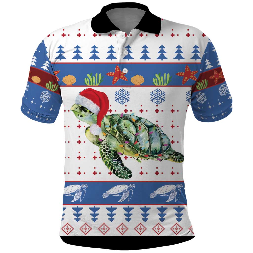 Turtle Xmas Polo Shirt Green Sea Turtle Merry Christmas - Wonder Print Shop