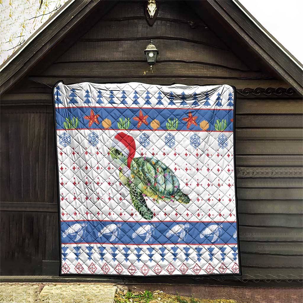 Turtle Xmas Quilt Green Sea Turtle Merry Christmas - Wonder Print Shop