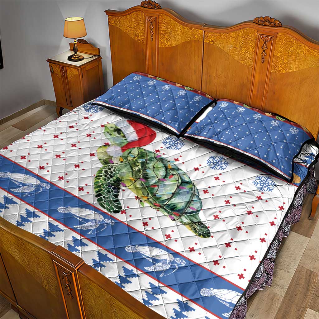 Turtle Xmas Quilt Bed Set Green Sea Turtle Merry Christmas - Wonder Print Shop