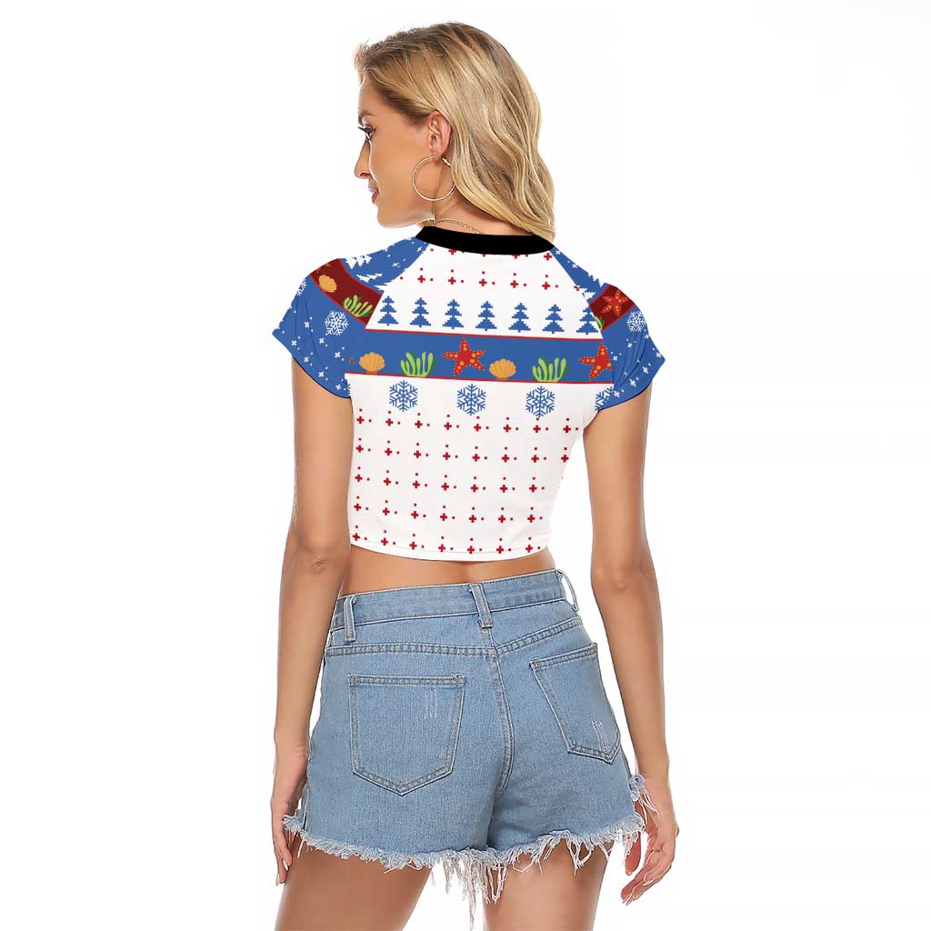 Turtle Xmas Raglan Cropped T Shirt Green Sea Turtle Merry Christmas - Wonder Print Shop