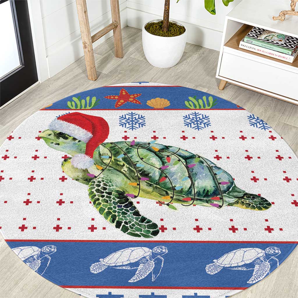 Turtle Xmas Round Carpet Green Sea Turtle Merry Christmas