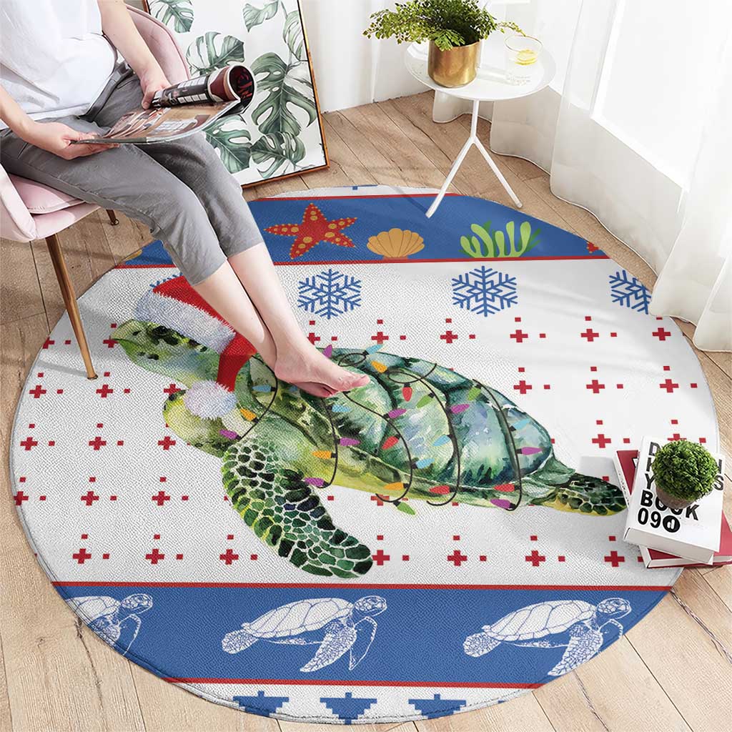 Turtle Xmas Round Carpet Green Sea Turtle Merry Christmas
