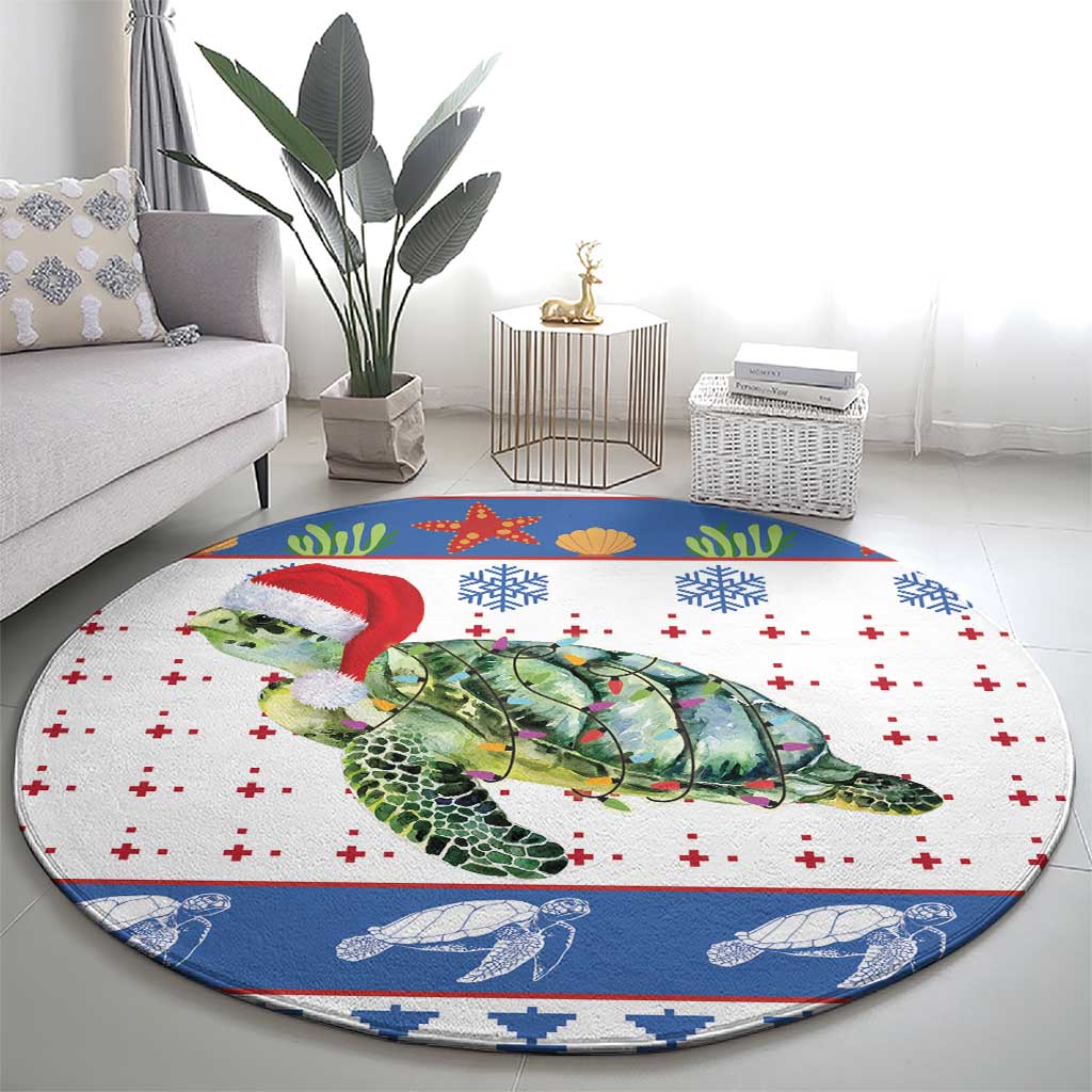 Turtle Xmas Round Carpet Green Sea Turtle Merry Christmas