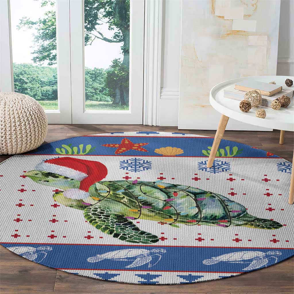 Turtle Xmas Round Carpet Green Sea Turtle Merry Christmas