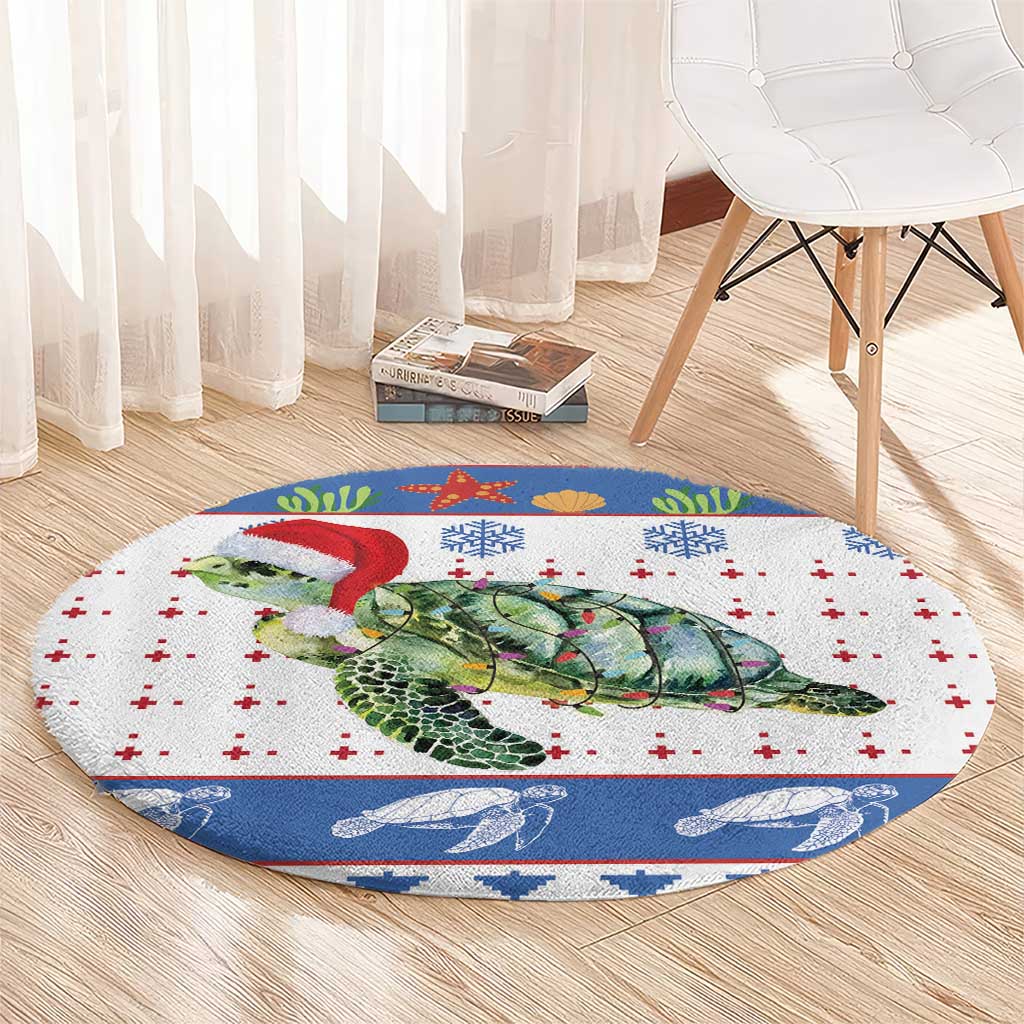 Turtle Xmas Round Carpet Green Sea Turtle Merry Christmas