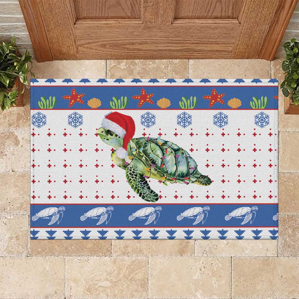 Turtle Xmas Rubber Doormat Green Sea Turtle Merry Christmas - Wonder Print Shop