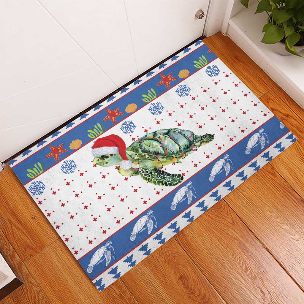 Turtle Xmas Rubber Doormat Green Sea Turtle Merry Christmas - Wonder Print Shop