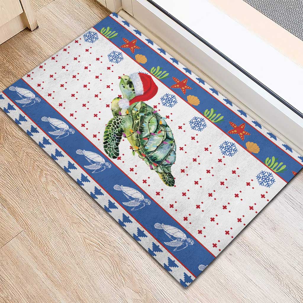 Turtle Xmas Rubber Doormat Green Sea Turtle Merry Christmas - Wonder Print Shop