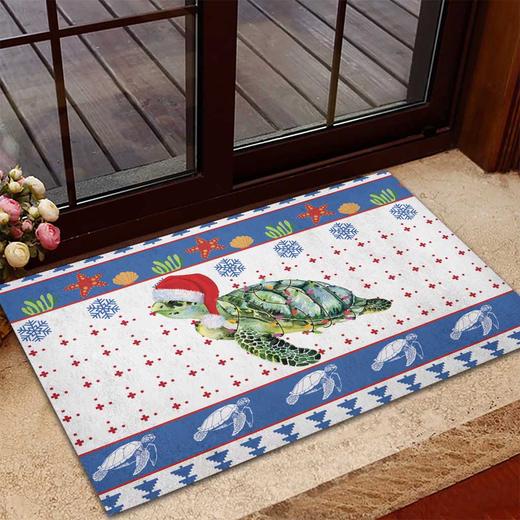 Turtle Xmas Rubber Doormat Green Sea Turtle Merry Christmas - Wonder Print Shop