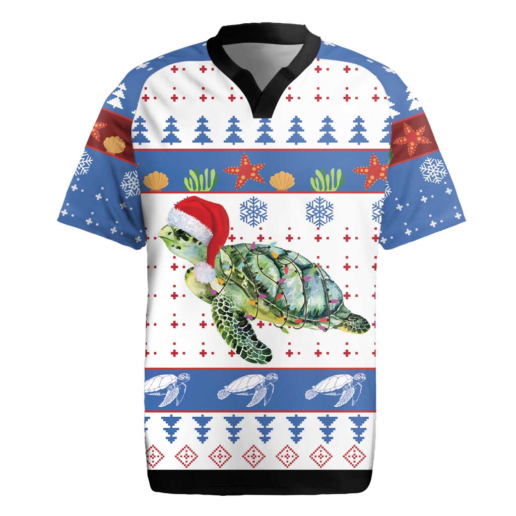 Turtle Xmas Rugby Jersey Green Sea Turtle Merry Christmas - Wonder Print Shop