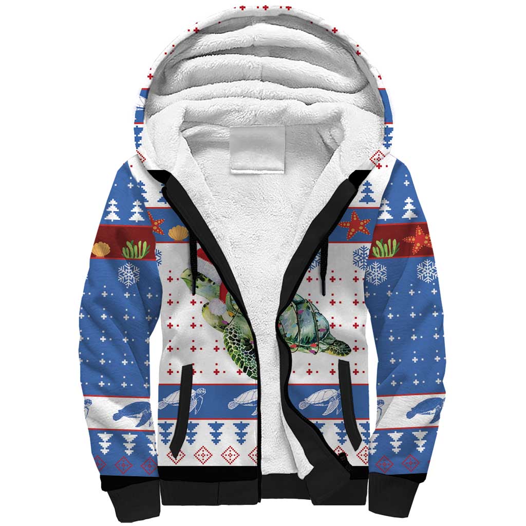 Turtle Xmas Sherpa Hoodie Green Sea Turtle Merry Christmas - Wonder Print Shop
