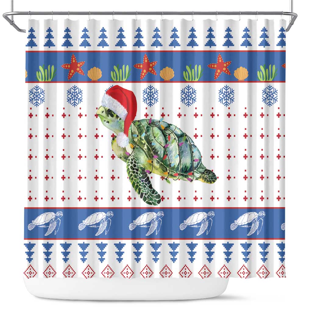 Turtle Xmas Shower Curtain Green Sea Turtle Merry Christmas