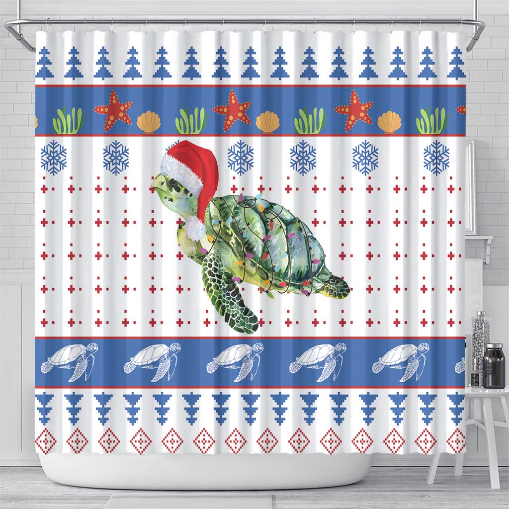Turtle Xmas Shower Curtain Green Sea Turtle Merry Christmas
