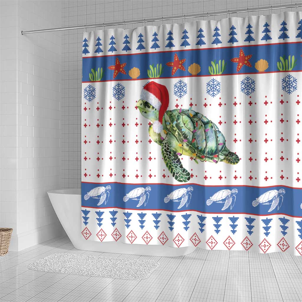 Turtle Xmas Shower Curtain Green Sea Turtle Merry Christmas