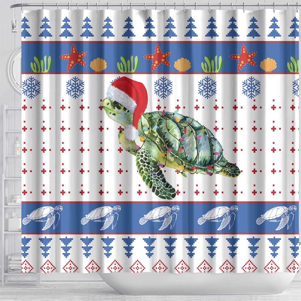 Turtle Xmas Shower Curtain Green Sea Turtle Merry Christmas