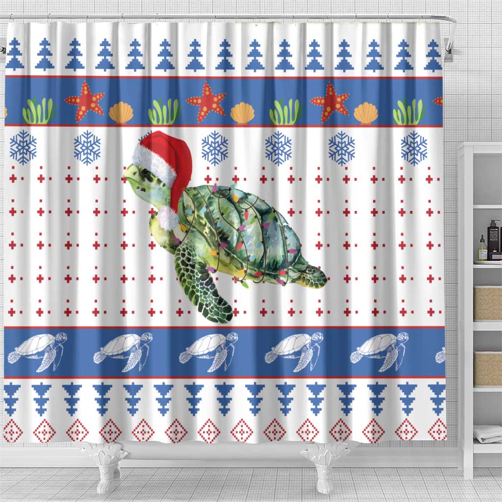 Turtle Xmas Shower Curtain Green Sea Turtle Merry Christmas