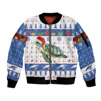 Turtle Xmas Sleeve Zip Bomber Jacket Green Sea Turtle Merry Christmas - Wonder Print Shop