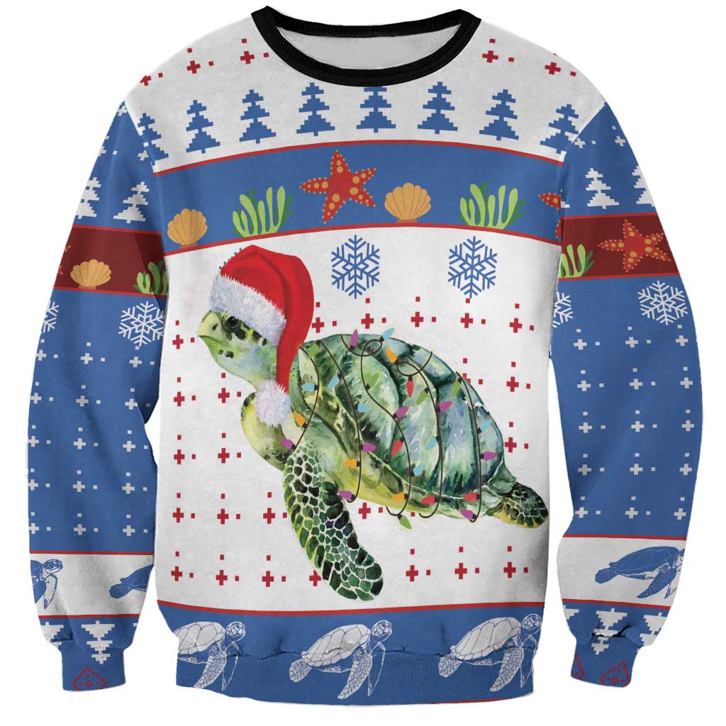 Turtle Xmas Sweatshirt Green Sea Turtle Merry Christmas - Wonder Print Shop