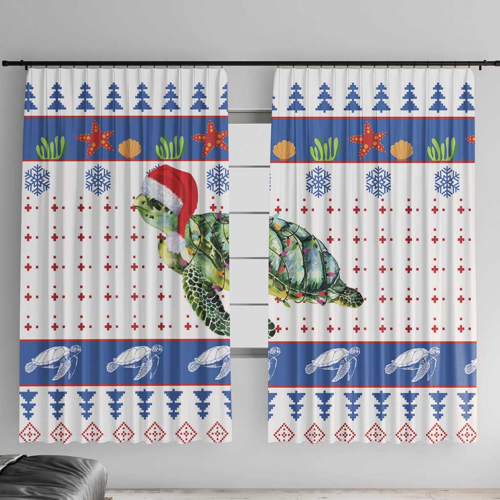 Turtle Xmas Window Curtain Green Sea Turtle Merry Christmas - Wonder Print Shop
