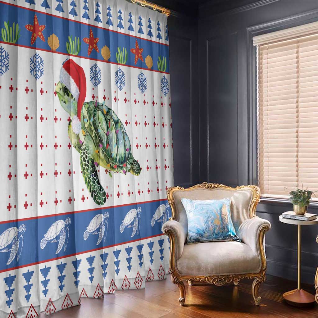 Turtle Xmas Window Curtain Green Sea Turtle Merry Christmas - Wonder Print Shop