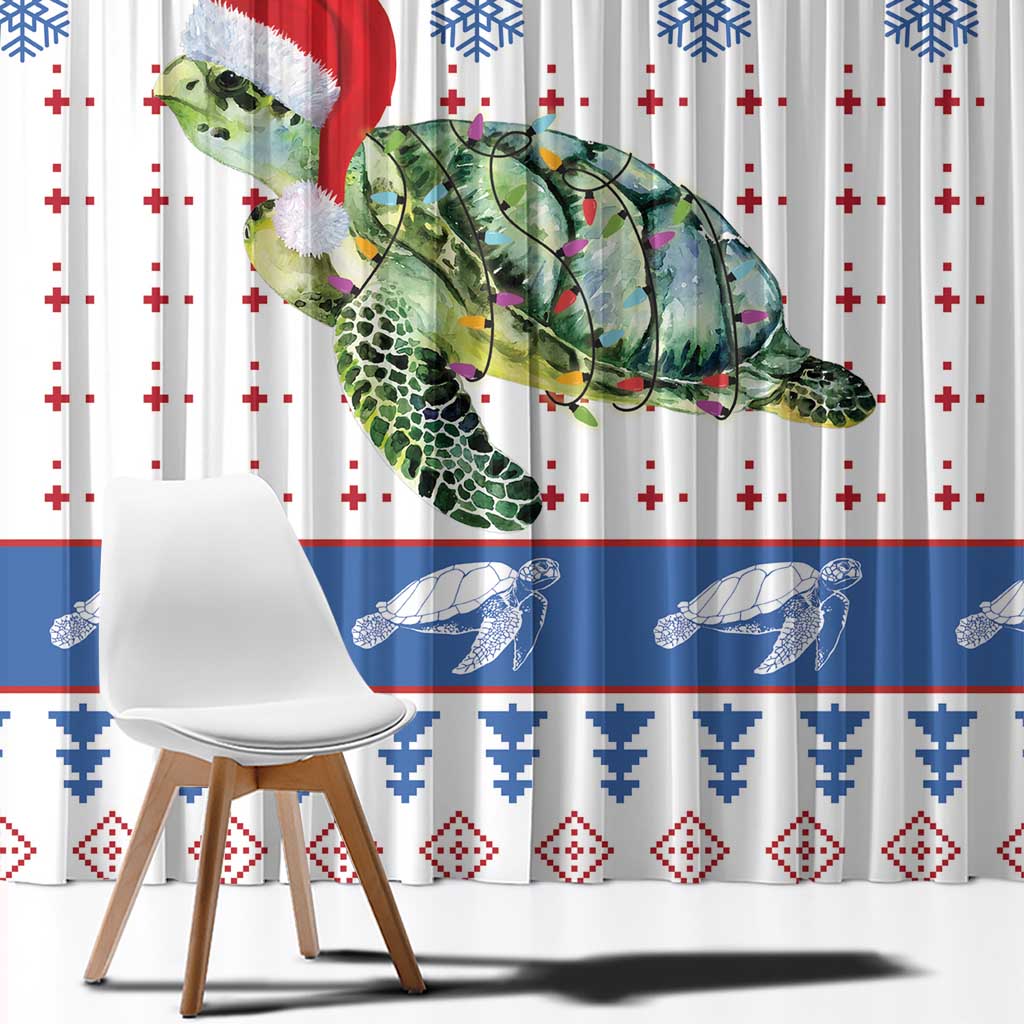 Turtle Xmas Window Curtain Green Sea Turtle Merry Christmas - Wonder Print Shop