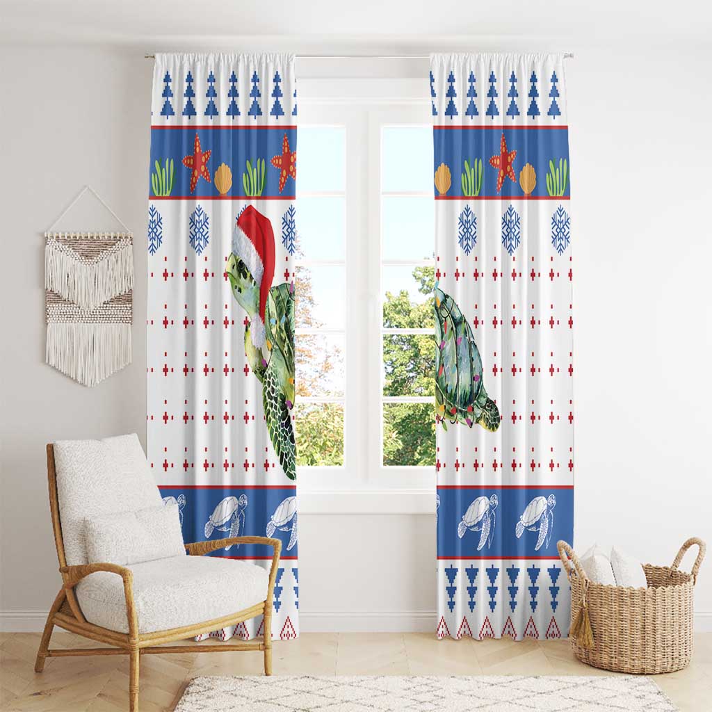 Turtle Xmas Window Curtain Green Sea Turtle Merry Christmas - Wonder Print Shop