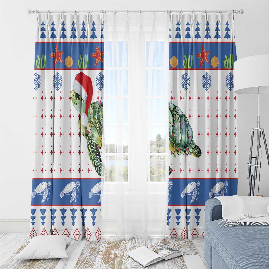 Turtle Xmas Window Curtain Green Sea Turtle Merry Christmas - Wonder Print Shop