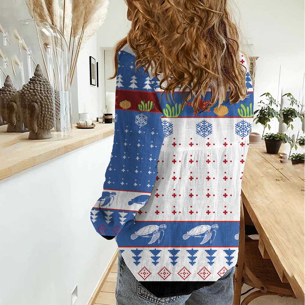 Turtle Xmas Women Casual Shirt Green Sea Turtle Merry Christmas - Wonder Print Shop