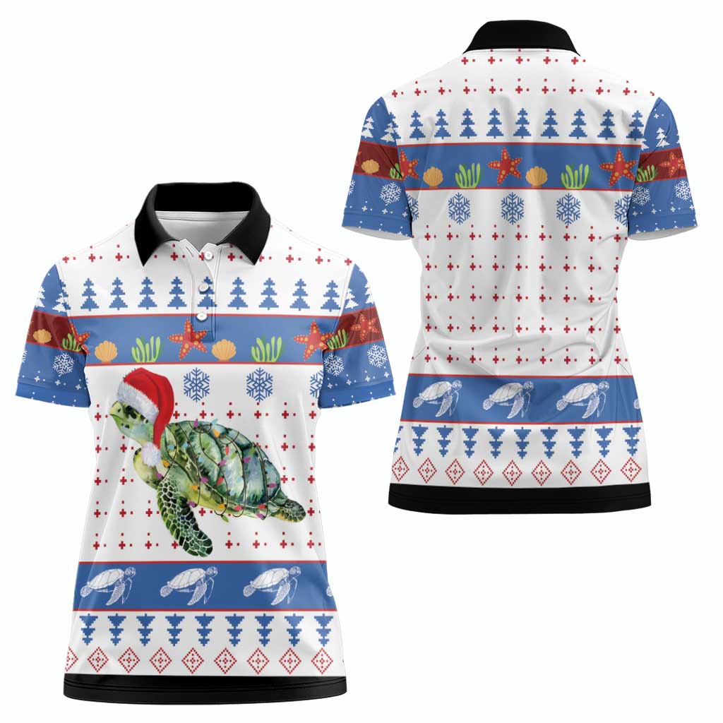 Turtle Xmas Women Polo Shirt Green Sea Turtle Merry Christmas - Wonder Print Shop