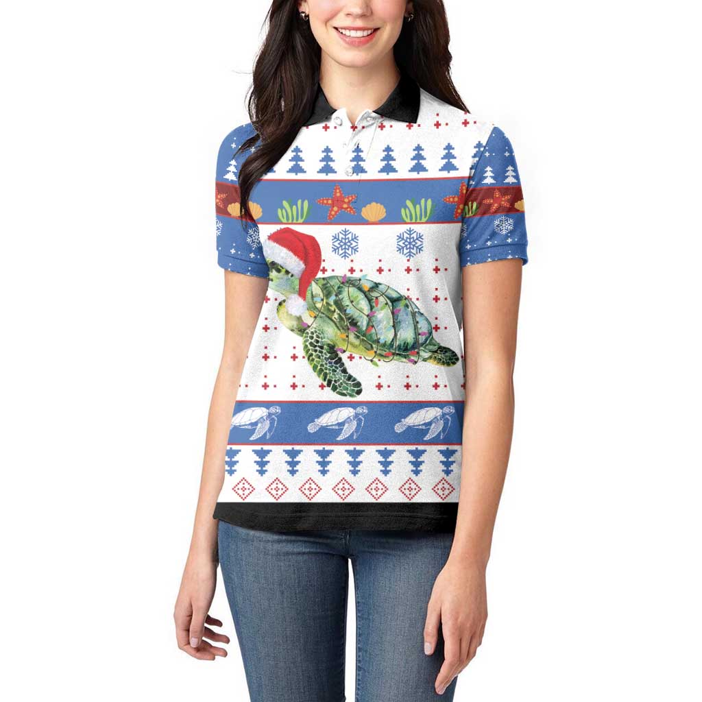 Turtle Xmas Women Polo Shirt Green Sea Turtle Merry Christmas - Wonder Print Shop