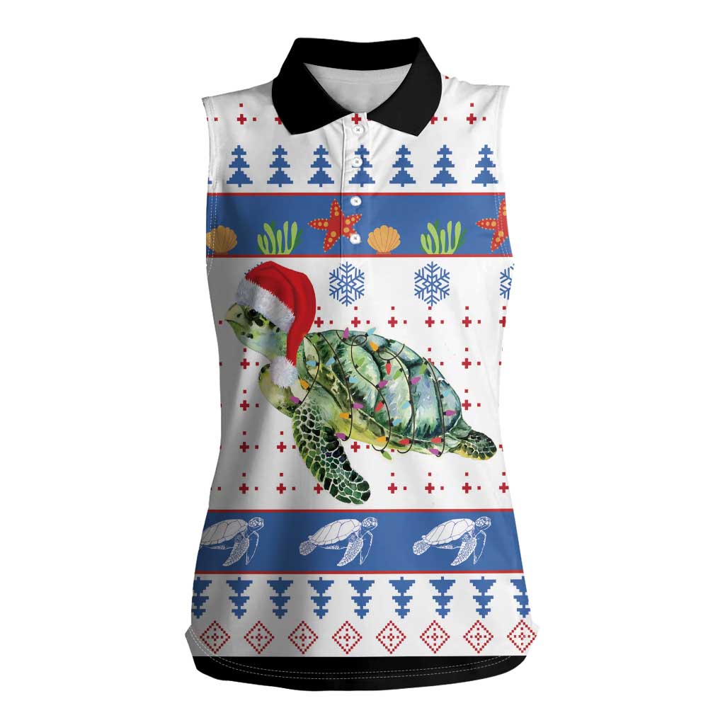 Turtle Xmas Women Sleeveless Polo Shirt Green Sea Turtle Merry Christmas - Wonder Print Shop