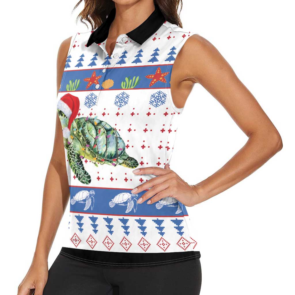 Turtle Xmas Women Sleeveless Polo Shirt Green Sea Turtle Merry Christmas - Wonder Print Shop