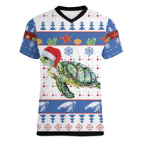 Turtle Xmas Women V-Neck T-Shirt Green Sea Turtle Merry Christmas - Wonder Print Shop