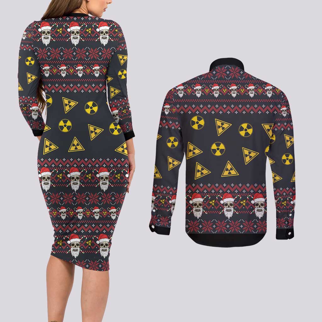 Skull Have A Rad Christmas Couples Matching Long Sleeve Bodycon Dress and Long Sleeve Button Shirt Santa Skull - Wonder Print Shop