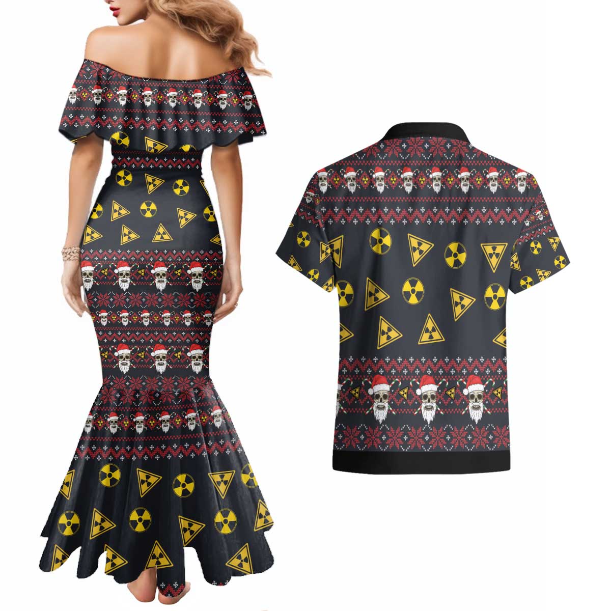 Skull Have A Rad Christmas Couples Matching Mermaid Dress and Hawaiian Shirt Santa Skull - Wonder Print Shop