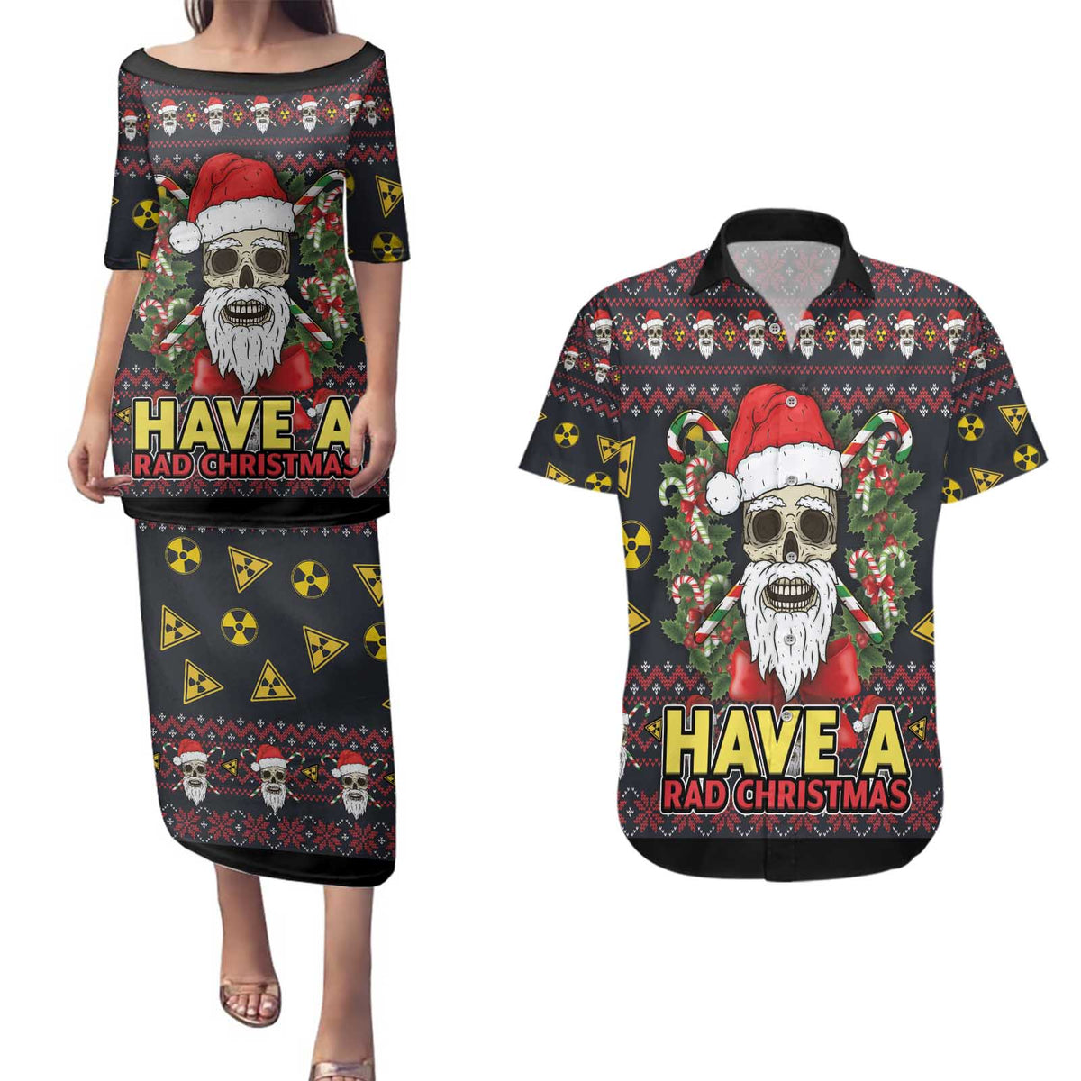 Skull Have A Rad Christmas Couples Matching Puletasi and Hawaiian Shirt Santa Skull - Wonder Print Shop