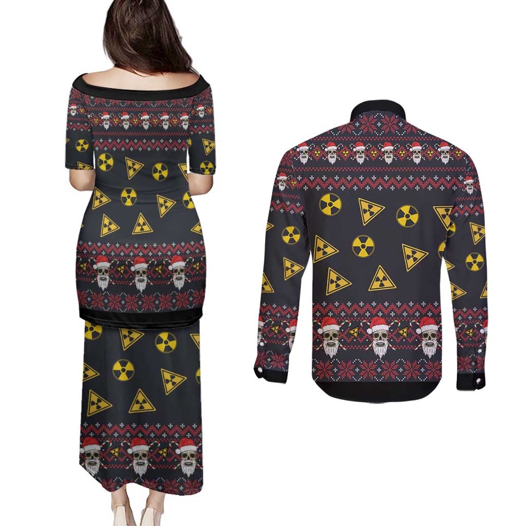 Skull Have A Rad Christmas Couples Matching Puletasi and Long Sleeve Button Shirt Santa Skull - Wonder Print Shop