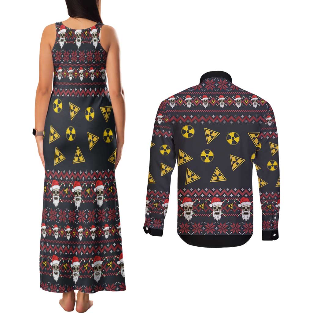 Skull Have A Rad Christmas Couples Matching Tank Maxi Dress and Long Sleeve Button Shirt Santa Skull - Wonder Print Shop