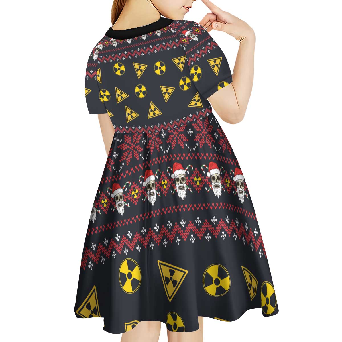 Skull Have A Rad Christmas Kid Short Sleeve Dress Santa Skull - Wonder Print Shop
