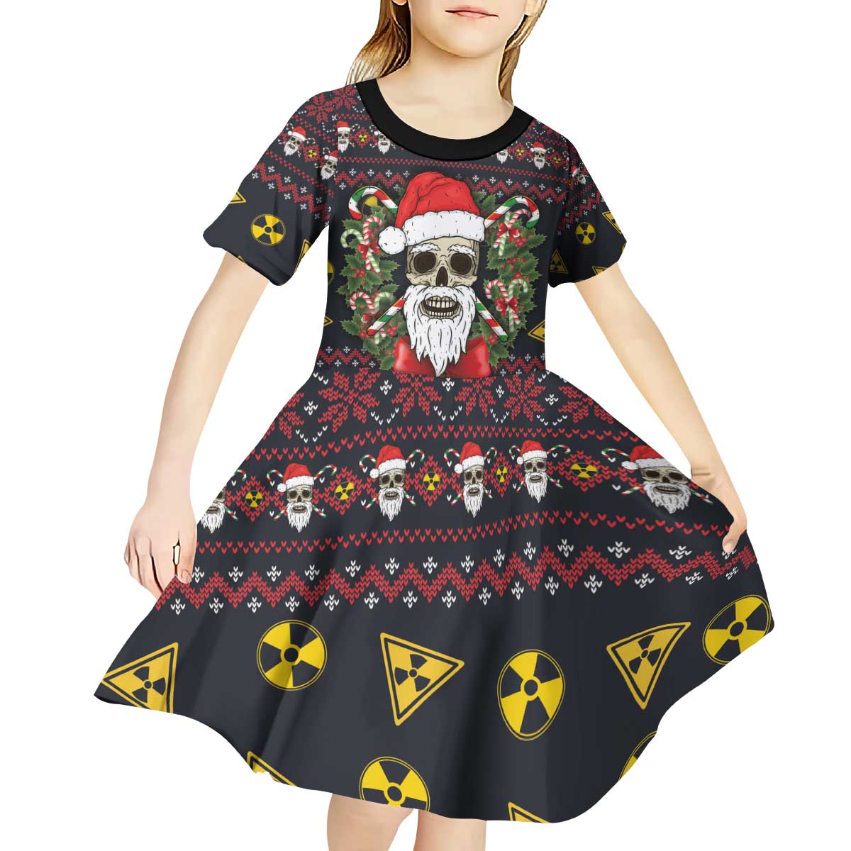 Skull Have A Rad Christmas Kid Short Sleeve Dress Santa Skull - Wonder Print Shop