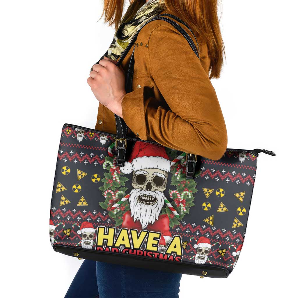 Skull Have A Rad Christmas Leather Tote Bag Santa Skull - Wonder Print Shop