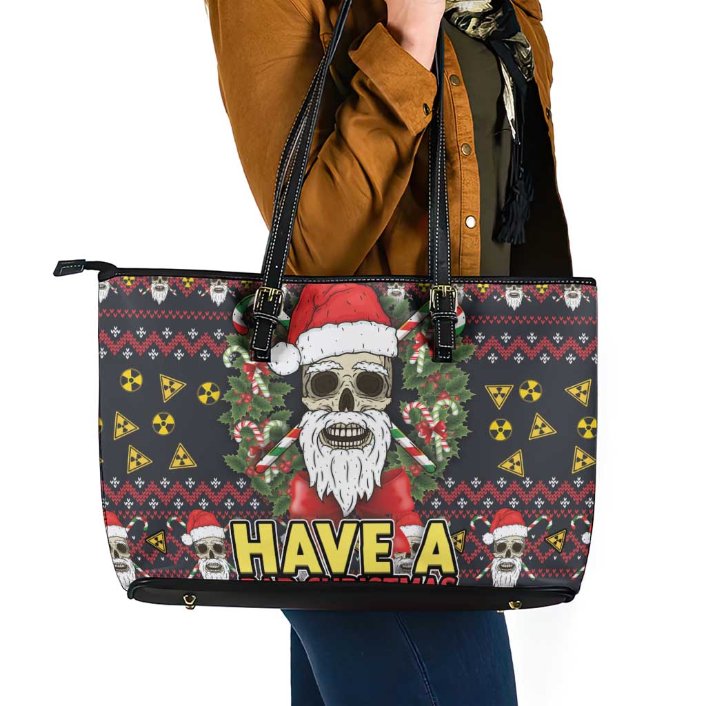 Skull Have A Rad Christmas Leather Tote Bag Santa Skull - Wonder Print Shop