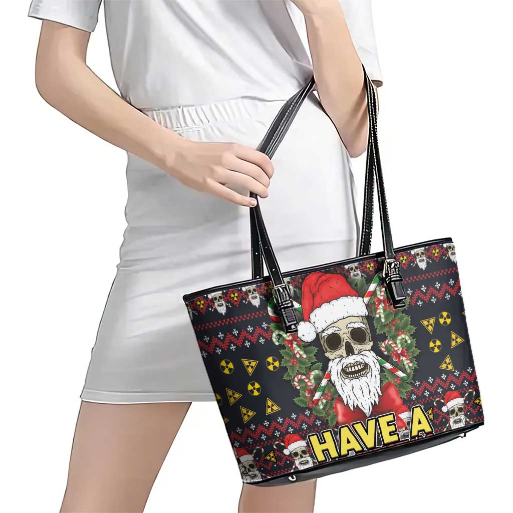 Skull Have A Rad Christmas Leather Tote Bag Santa Skull - Wonder Print Shop
