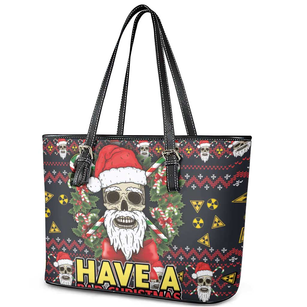 Skull Have A Rad Christmas Leather Tote Bag Santa Skull - Wonder Print Shop