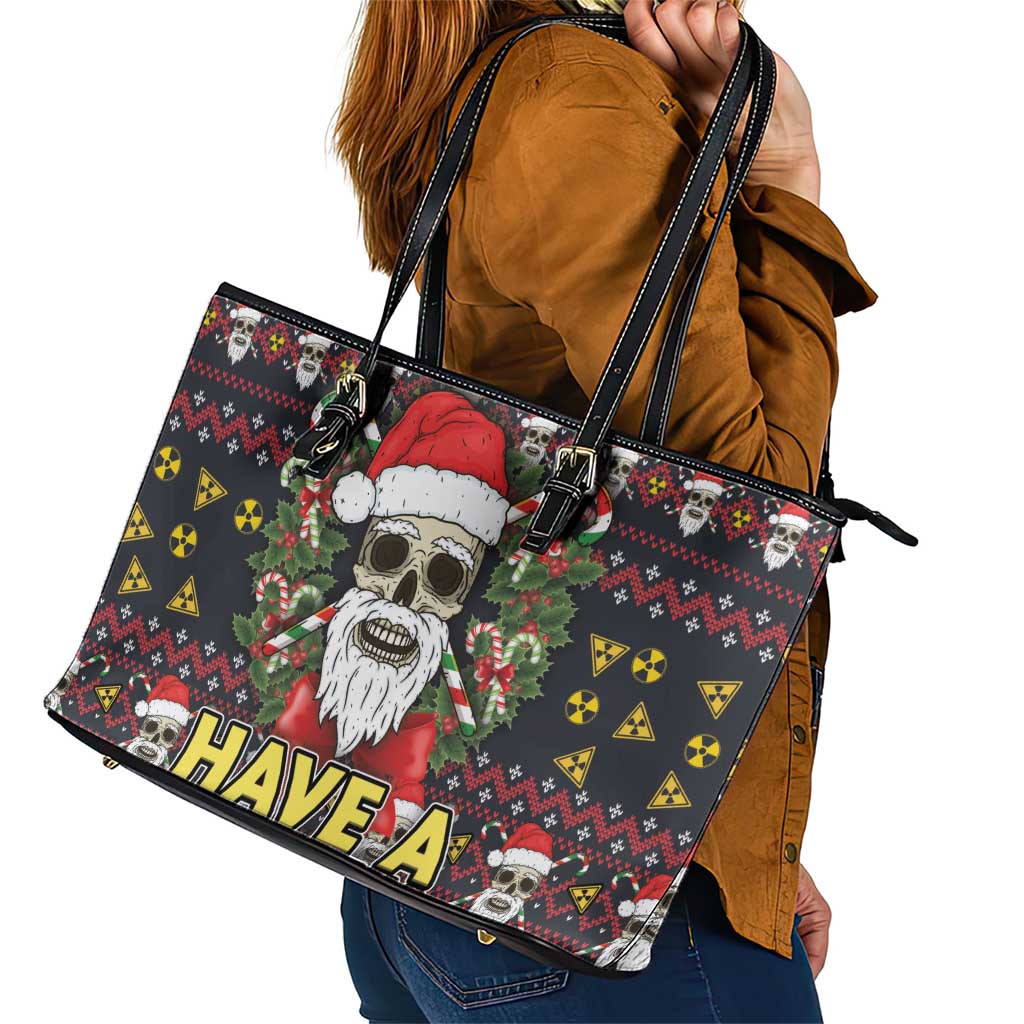 Skull Have A Rad Christmas Leather Tote Bag Santa Skull - Wonder Print Shop