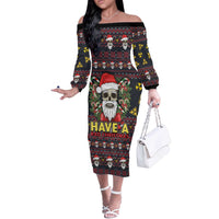 Skull Have A Rad Christmas Off The Shoulder Long Sleeve Dress Santa Skull - Wonder Print Shop